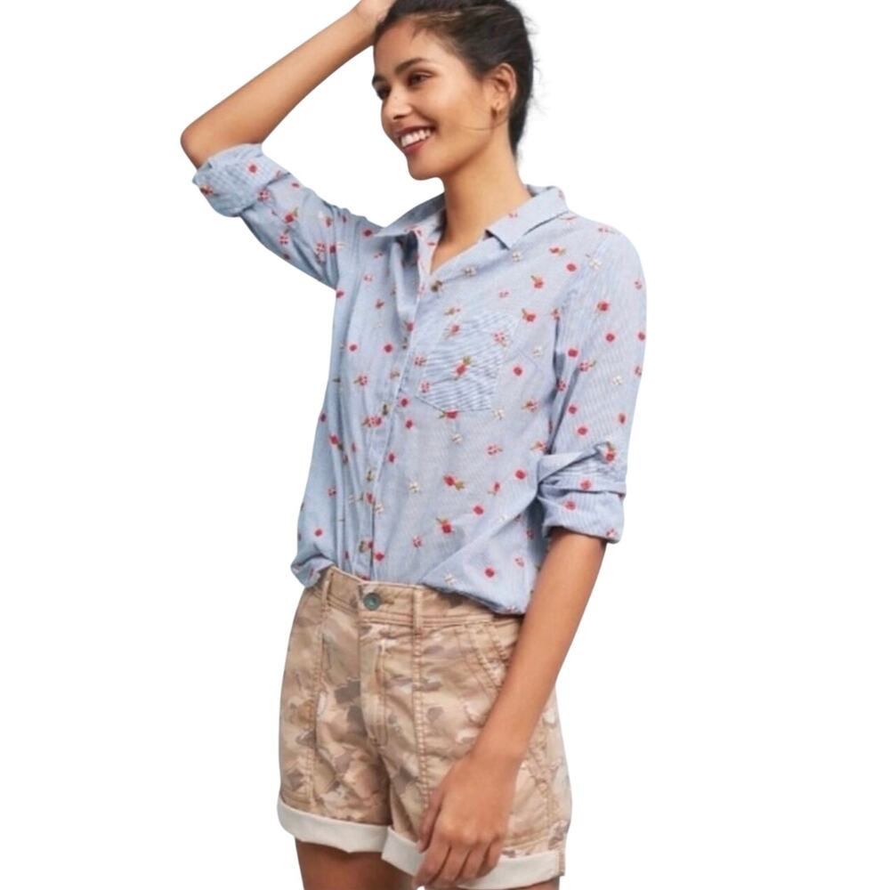 ANTHROPOLOGIE The Wanderer Linen Blend Tan Camo Print Utility Short